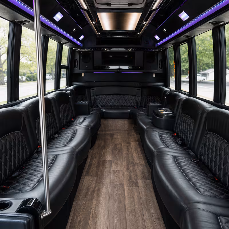 Passenger watching the Charlotte scenery during a regional party bus road trip