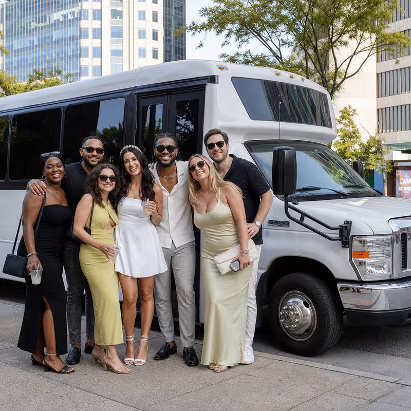 Black Mercedes Sprinter van staged for an Charlotte Bachelor & Bachelorette Transportation group
