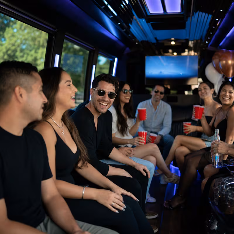 Black Mercedes Sprinter van staged for an Charlotte Birthday Transportation group