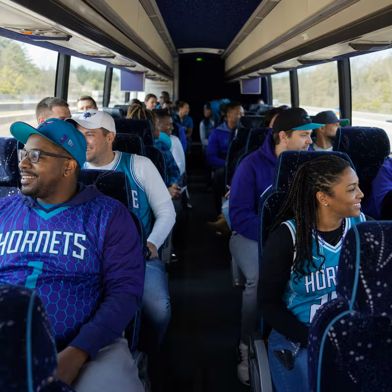 Passenger seating aboard a Charlotte party bus rental