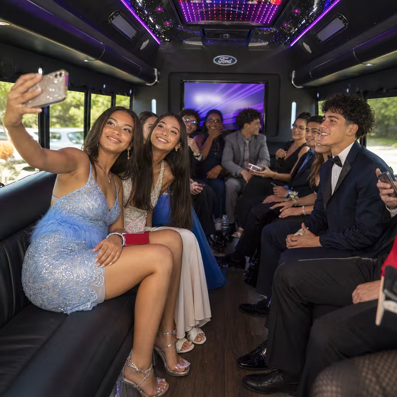 Black Mercedes Sprinter van staged for an Charlotte Prom & Homecoming Transportation group