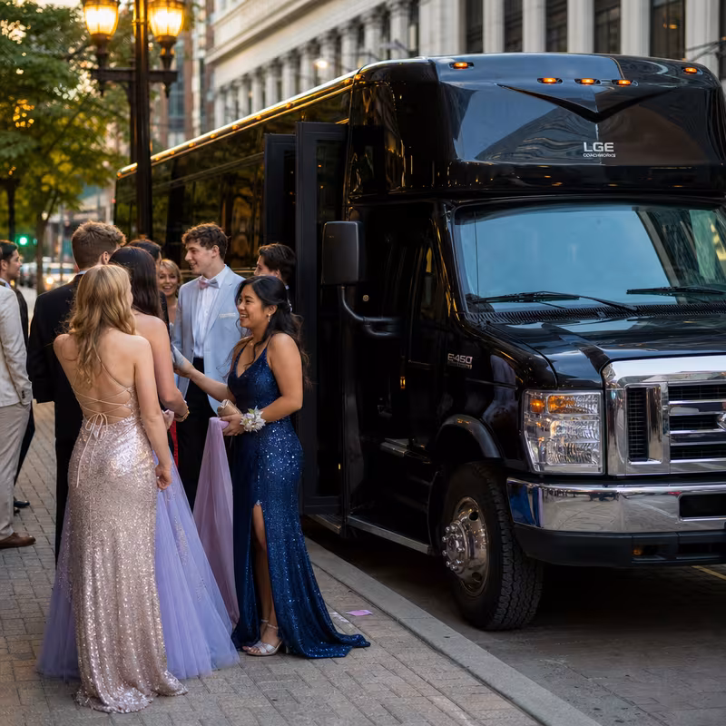 Passengers loading luggage while boarding an Charlotte group shuttle