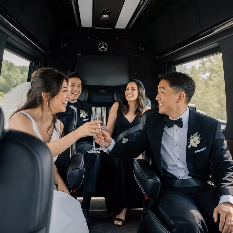 Black Mercedes Sprinter van staged for an Charlotte Wedding Transportation group